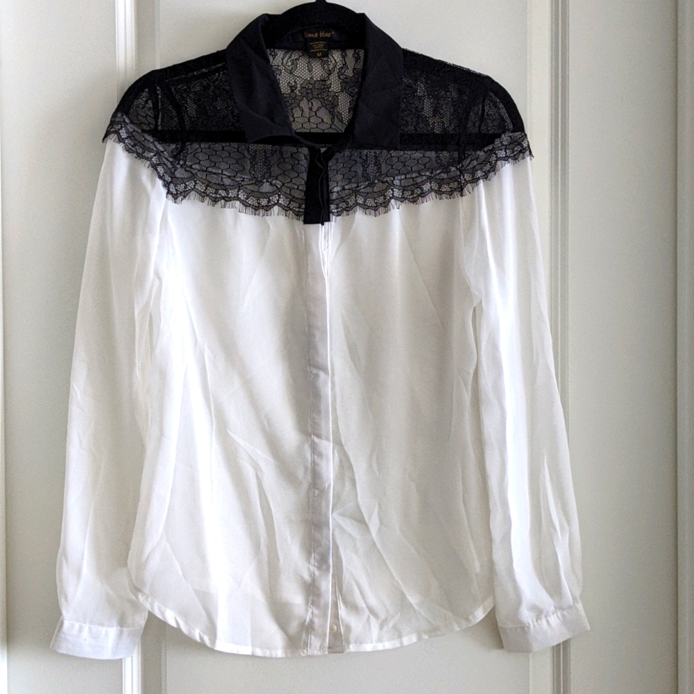 Lace Detail Translucent Blouse in Medium